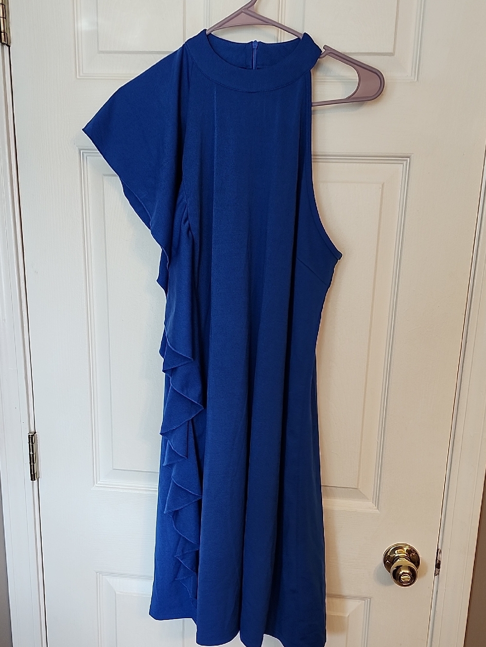 Blue One-Shoulder Ruffle Women’s Dress
